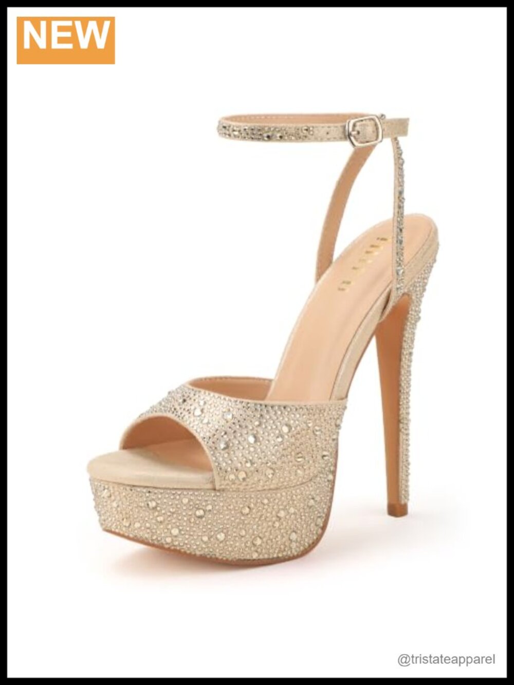 Rhinestone Platform Stiletto Heeled Sandals Peep Toe Ankle Strap